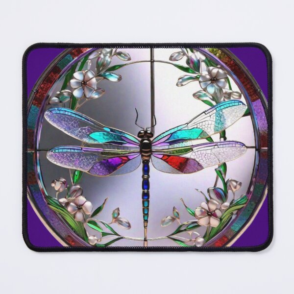 Item preview, Stained glass dragonfly in circle with flowers designed and sold by funisessential.
