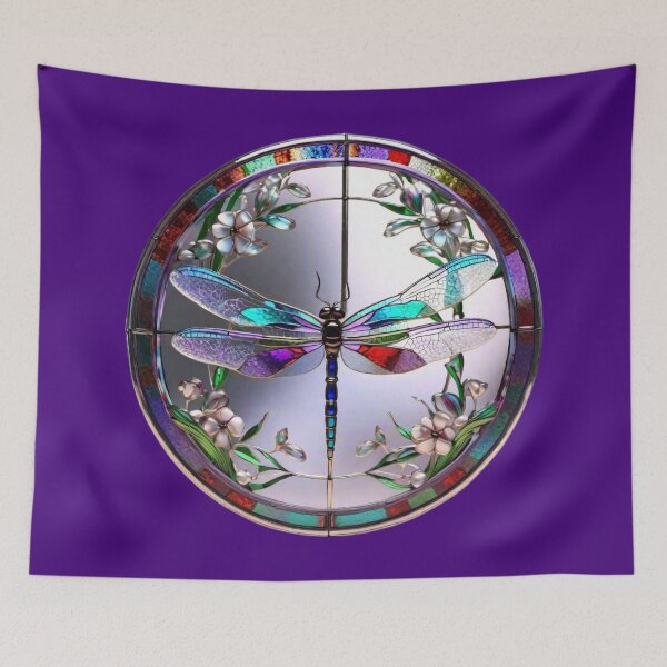 Item preview, Stained glass dragonfly in circle with flowers designed and sold by funisessential.