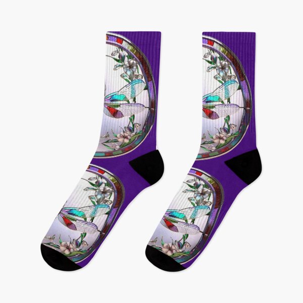 Item preview, Stained glass dragonfly in circle with flowers designed and sold by funisessential.
