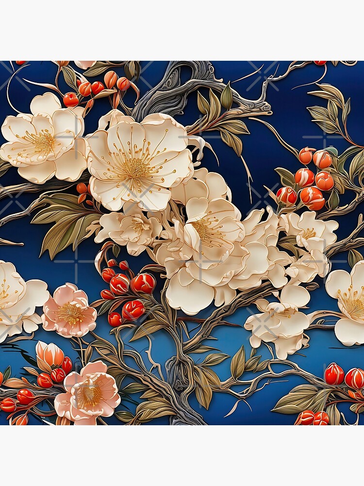 LV Tile 1 - Floral Symphony - red, white and blue on Ivory Tapestry for  Sale by stevepmp