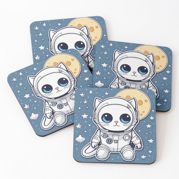 Item preview, Cute white space cat with blue eyes looking at the moon and stars. designed and sold by By-Jeff.