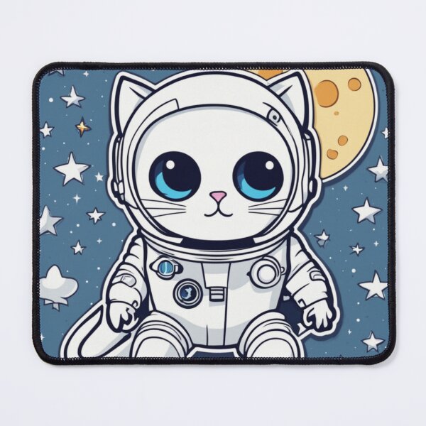 Item preview, Cute white space cat with blue eyes looking at the moon and stars. designed and sold by By-Jeff.