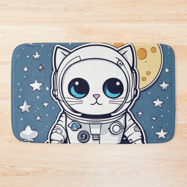 Item preview, Cute white space cat with blue eyes looking at the moon and stars. designed and sold by By-Jeff.