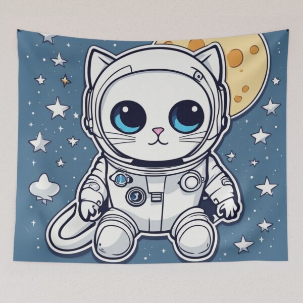 Item preview, Cute white space cat with blue eyes looking at the moon and stars. designed and sold by By-Jeff.
