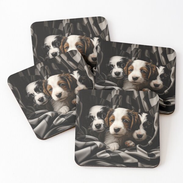 Item preview, Checkerboard Motif Puppies with Blanket designed and sold by Shannon Hilson.