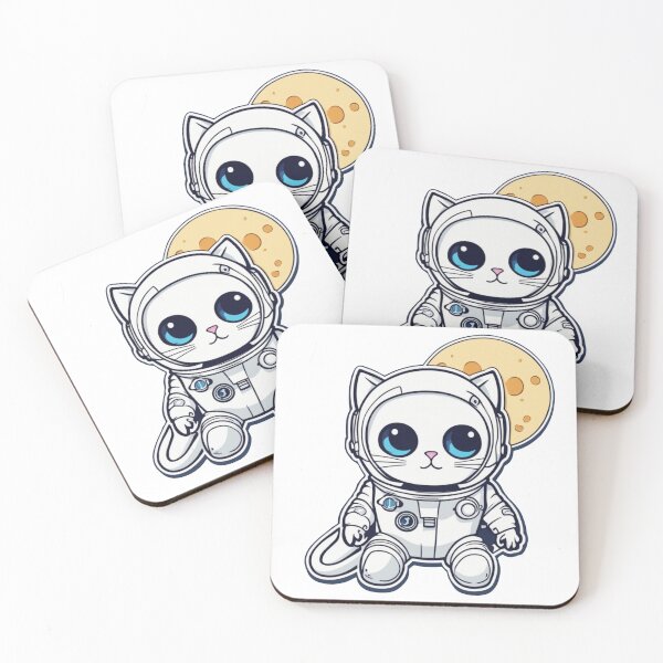 Item preview, Cute white space cat with blue eyes looking at the moon. designed and sold by By-Jeff.