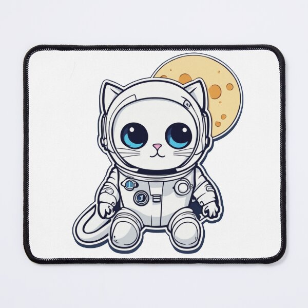 Item preview, Cute white space cat with blue eyes looking at the moon. designed and sold by By-Jeff.