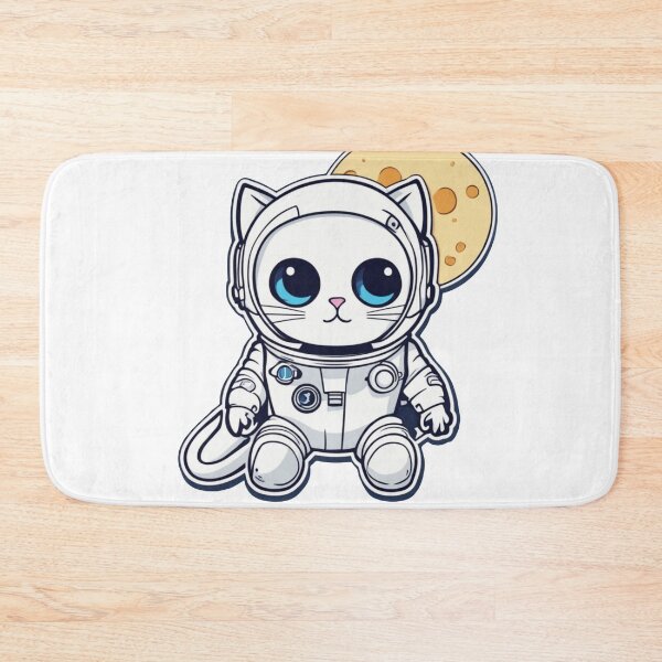 Item preview, Cute white space cat with blue eyes looking at the moon. designed and sold by By-Jeff.
