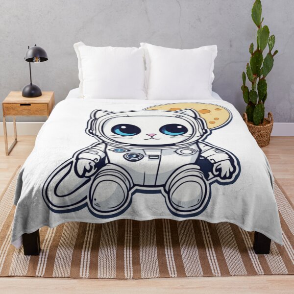 Item preview, Cute white space cat with blue eyes looking at the moon. designed and sold by By-Jeff.