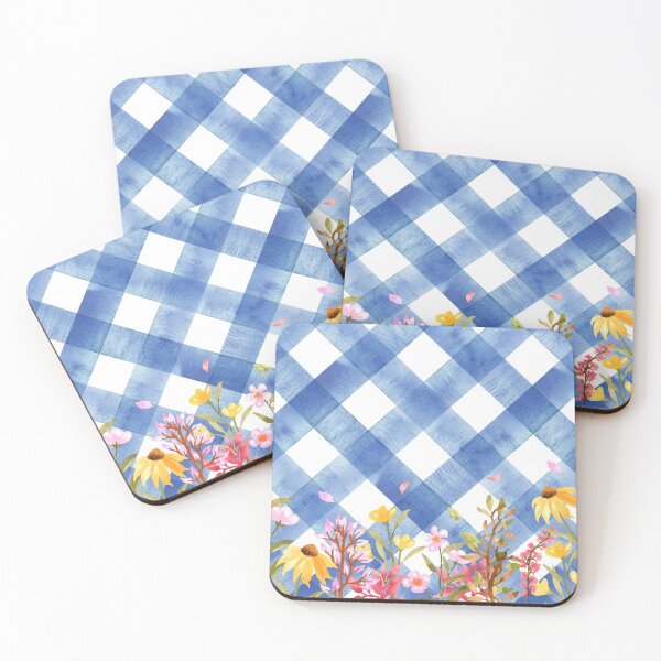 Item preview, Blue watercolor gingham sky with wildflowers designed and sold by Neeshki.