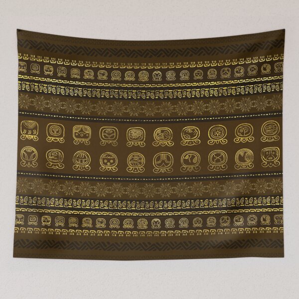 Item preview, Maya Calendar Glyphs pattern Gold on Brown designed and sold by k9printart.