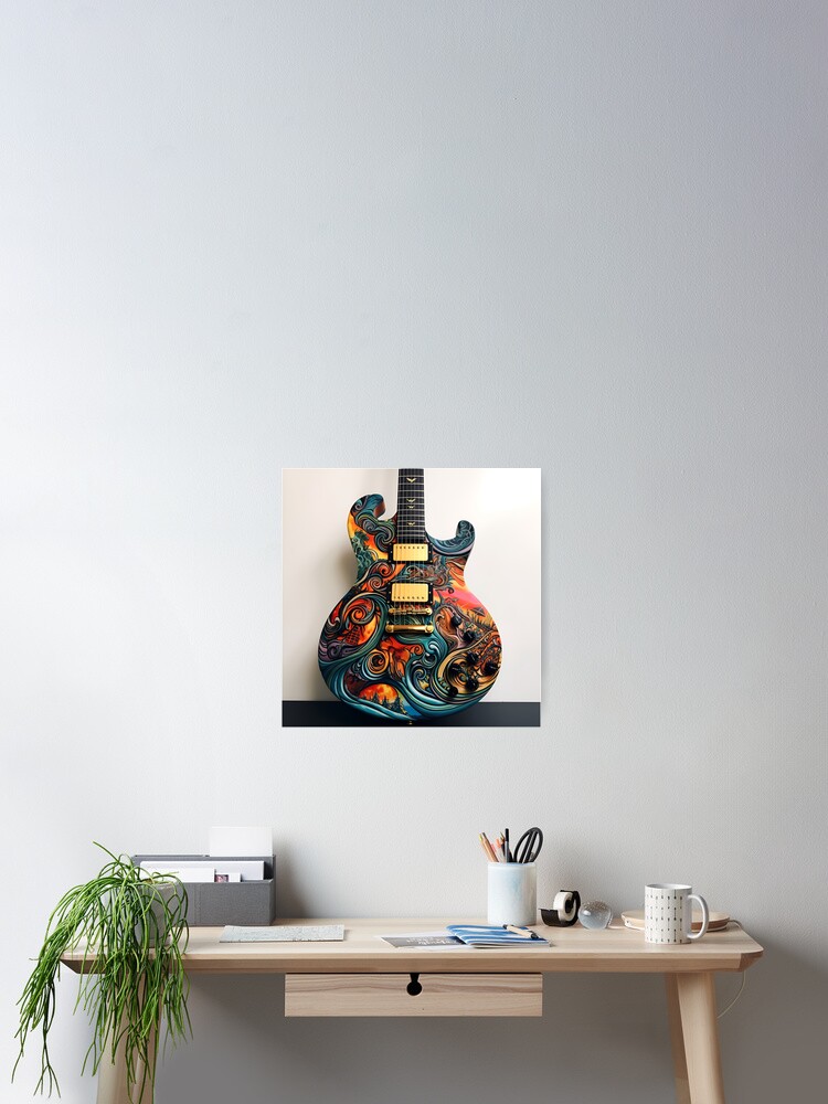 colorful abstract art guitar print