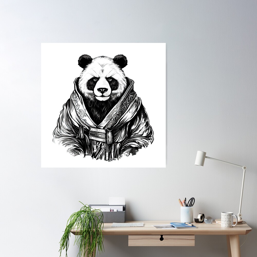 vector vintage illustration with panda bear Stock Photo - Alamy