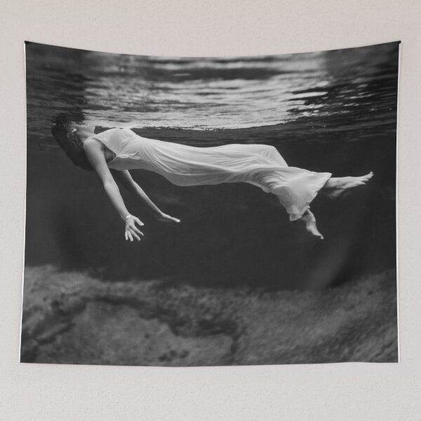Item preview, Woman Floating Underwater, Vintage Black and White Photo designed and sold by modernretro.