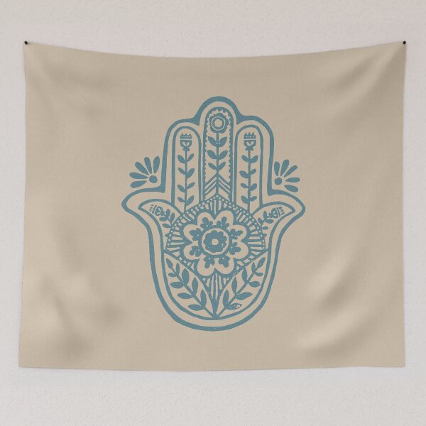 Item preview, Hamsa Flora Linocut - Dove + Peacock designed and sold by Irene Estelle.