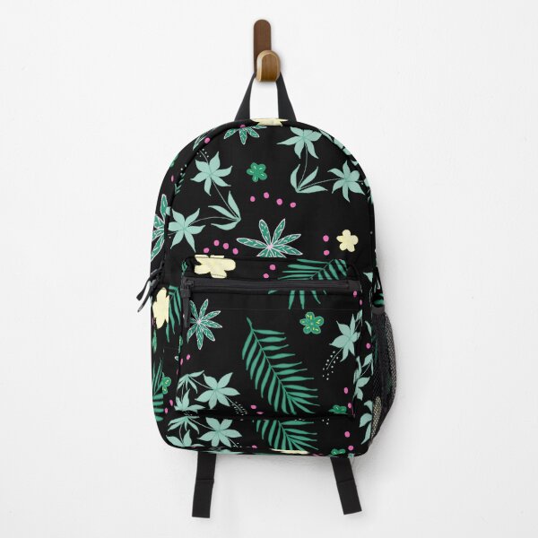 Item preview, Pretty green leafy pink dark tropical wildflowers designed and sold by SerahO.