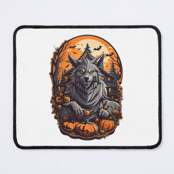 Aperçu de l'œuvre Sourire narquois de loup-garou d'Halloween avec une maison hantée bg créée et vendue par PCGDrawing.