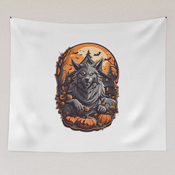 Item preview, Halloween werewolf smirk with a haunted house bg designed and sold by PCGDrawing.