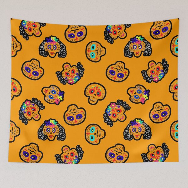 Item preview, Halloween Sugar Skulls Pattern On Pumpkin-Orange Background designed and sold by DEC02.