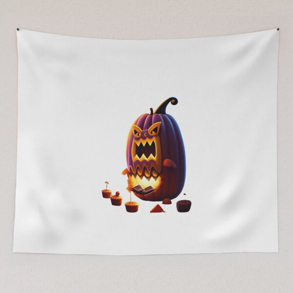 Item preview, halloween monster eating chocolate, Pumpkin monster designed and sold by 4SeasonsDesigns.