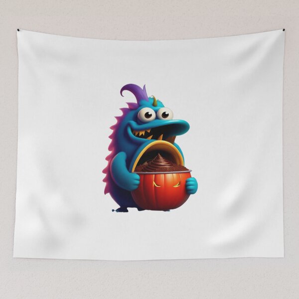 Item preview, halloween monster eating chocolate, Pumpkin monster designed and sold by 4SeasonsDesigns.