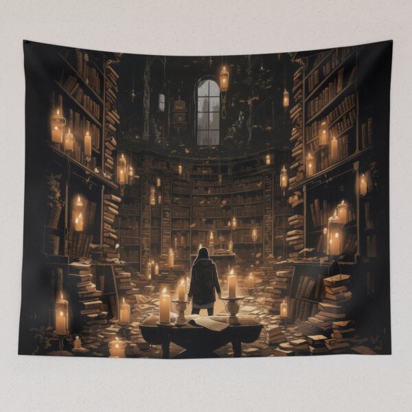 Item preview, Haunted Library with Books, Flickering Candles, and Ghostly Librarian designed and sold by Zoomie-s.