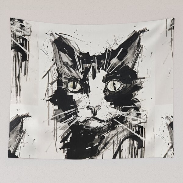 Item preview, Eccentric Cat: Unique Black and White Graphic designed and sold by Piotrek0001.