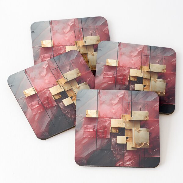 Item preview, Contemporary Gold and Red Cubes | Abstract Geometric designed and sold by InkBlvd.