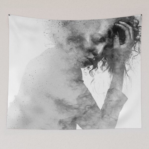 Item preview, Unhappy woman's form double exposed with paint splatter effect designed and sold by MTShoppingLine.