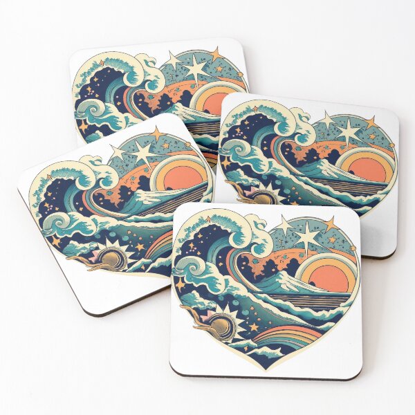 Item preview, Artistic heart-shaped graphic with waves, mountains and sun designed and sold by Aktio  Design.