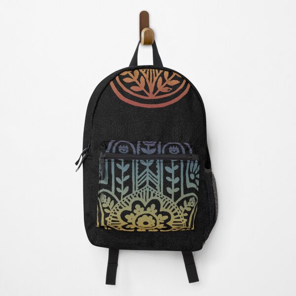 Item preview, Hamsa Flora Linocut - Coal + Rainbow Sunset designed and sold by Irene Estelle.