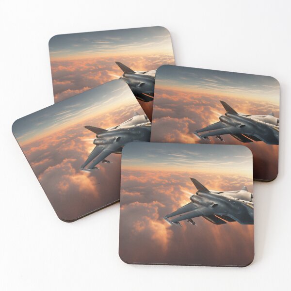 Item preview, Military jet above the clouds with sun in the background designed and sold by Robinson-Icious.