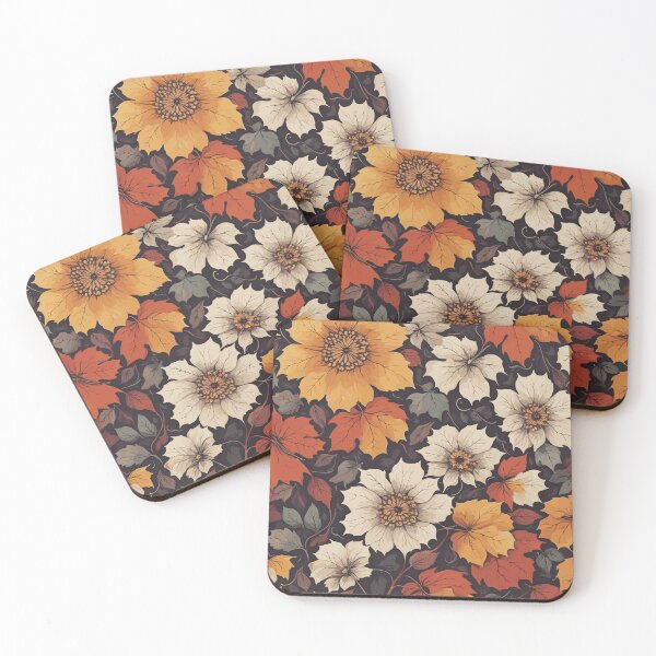 Item preview, Fall Flower and Leaves Pattern On Black designed and sold by GraphicsClub.