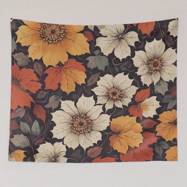 Item preview, Fall Flower and Leaves Pattern On Black designed and sold by GraphicsClub.