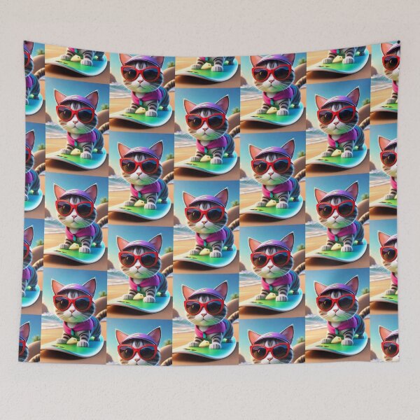 Item preview, Cute cat surfing designed and sold by AiArtworkz.