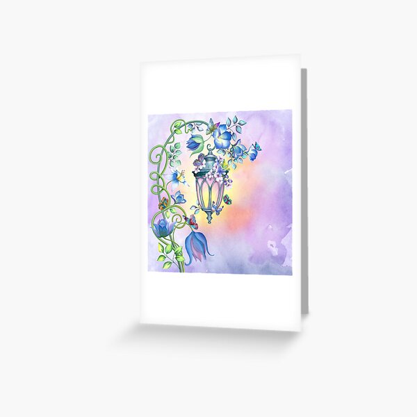 Item preview, Magic streetlight with flowers and butterflies decoration. Fairy spring garden watercolor illustration. Colorful romantic scenery designed and sold by likapix.