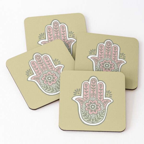 Artikelvorschau, Hamsa Flora Linocut - Gold, Rose, Tea, Snow, Sage entworfen und verkauft von Irene Estelle.