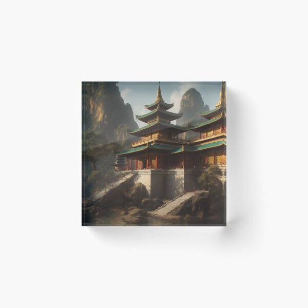 Item preview, Traditional Japanese architecture in a breathtaking landscape as an oil painting designed and sold by Robinson-Icious.