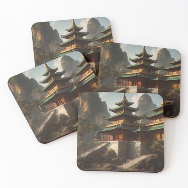 Item preview, Traditional Japanese architecture in a breathtaking landscape as an oil painting designed and sold by Robinson-Icious.