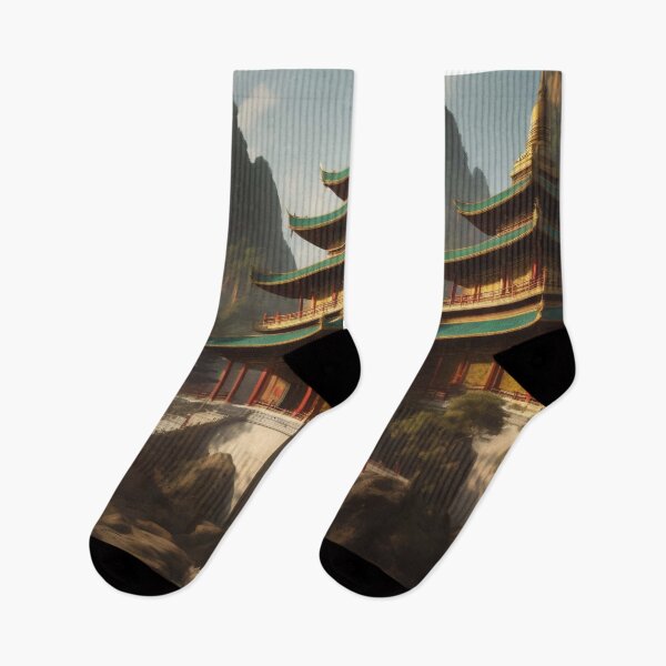 Item preview, Traditional Japanese architecture in a breathtaking landscape as an oil painting designed and sold by Robinson-Icious.