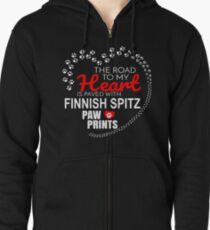 The Road To My Heart Is Paved With Finnish Spitz Paw Prints - Gift For Passionate Finnish Spitz Dog Owners Zipped Hoodie