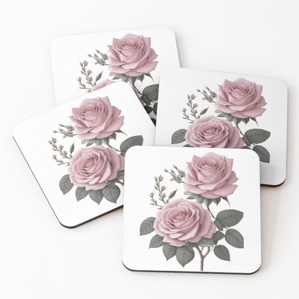 Item preview, 2 light pink Hybrid tea roses with buds and sliver green leaves. designed and sold by Debsgiftware Ward.
