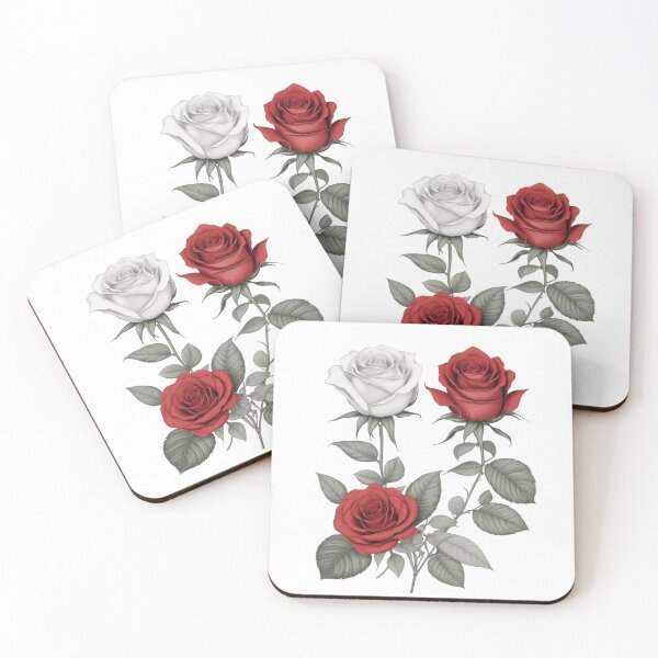 Item preview, 2 red and 1 white Hybrid tea roses  and sliver green leaves. designed and sold by Debsgiftware Ward.