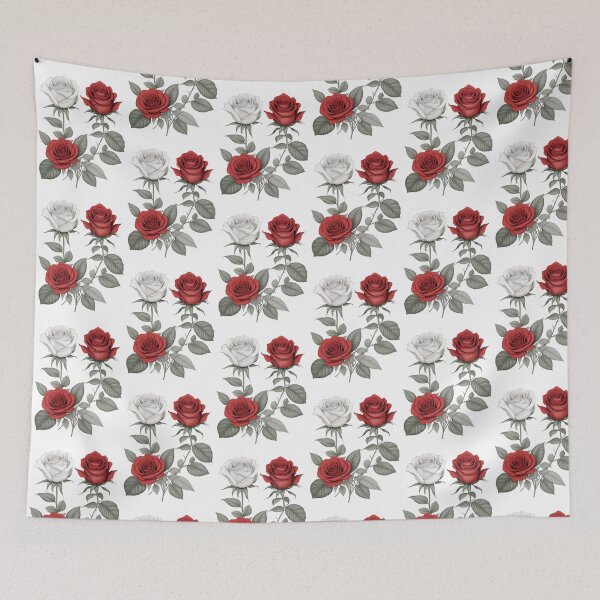 Item preview, 2 red and 1 white Hybrid tea roses  and sliver green leaves. designed and sold by Debsgiftware Ward.
