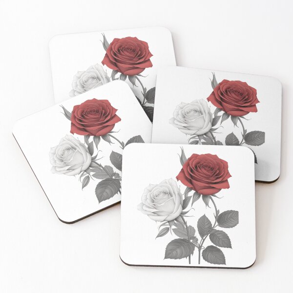Item preview, 1 red and 1 white Hybrid tea roses  and sliver green leaves. designed and sold by Debsgiftware Ward.