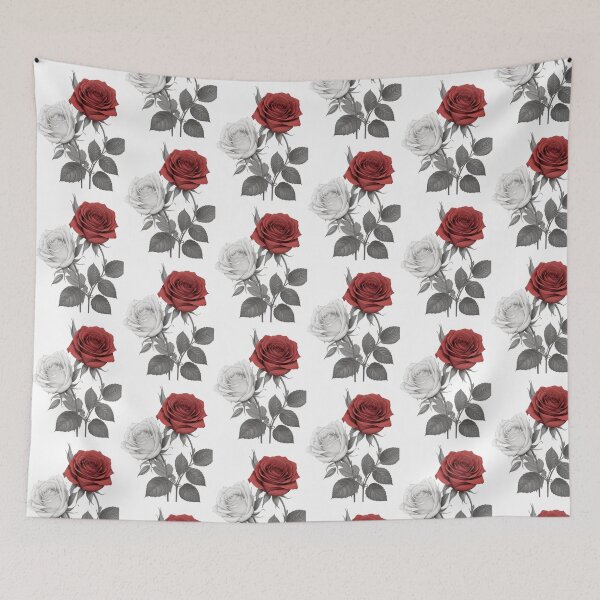 Item preview, 1 red and 1 white Hybrid tea roses  and sliver green leaves. designed and sold by Debsgiftware Ward.