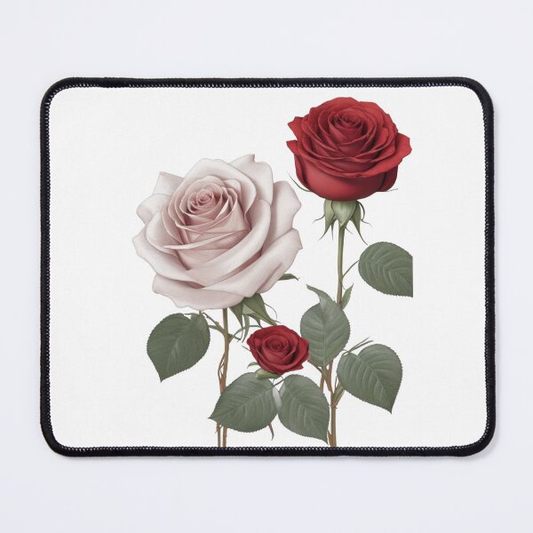 Item preview, 1 red and 1 cream Hybrid tea roses with a bud and sliver green leaves. designed and sold by Debsgiftware Ward.