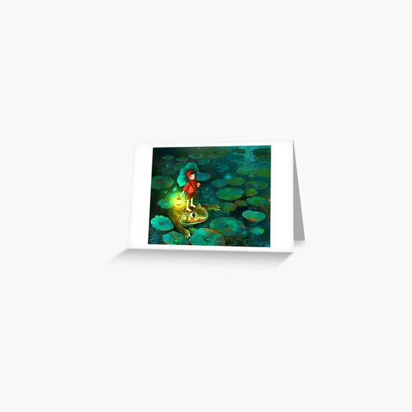 The little girl in the pond with frog Greeting Card