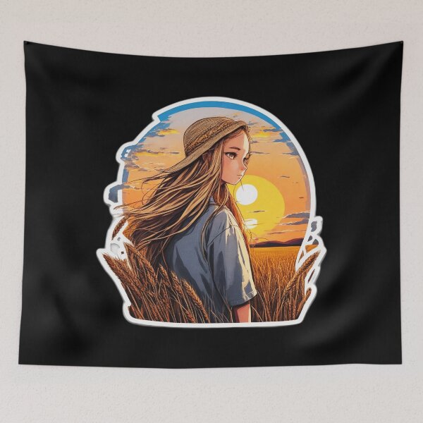 Item preview, Nostalgic Girl Watching Sunset over Wheat Field designed and sold by Ridiculam Toga.