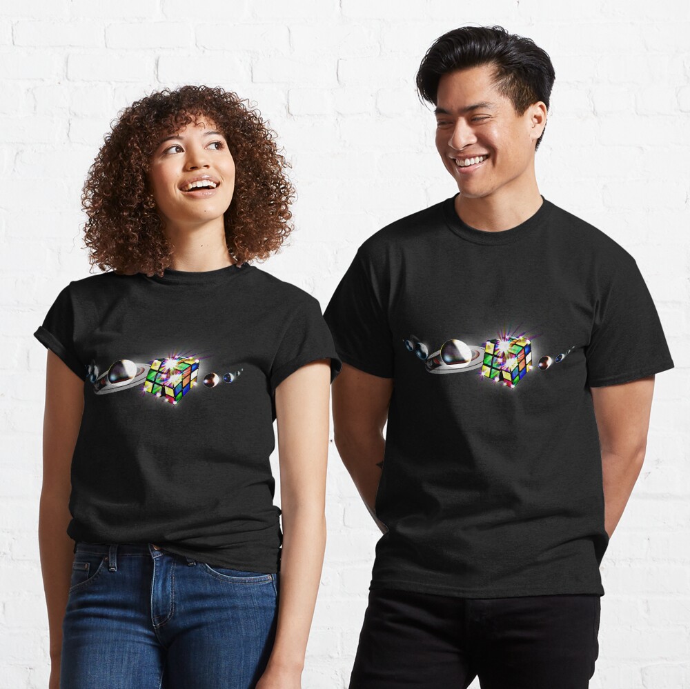 Rubik Würfel-Sonnensystem-Planeten-fantastisches Entwurfs-T-Shirt